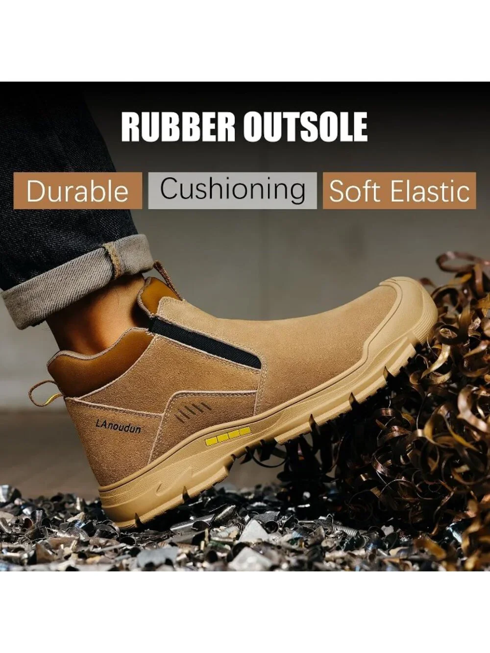 Men's Khaki Brown Fireproof Shoes Casual Steel Toe Slip On Jobsite Work Boots